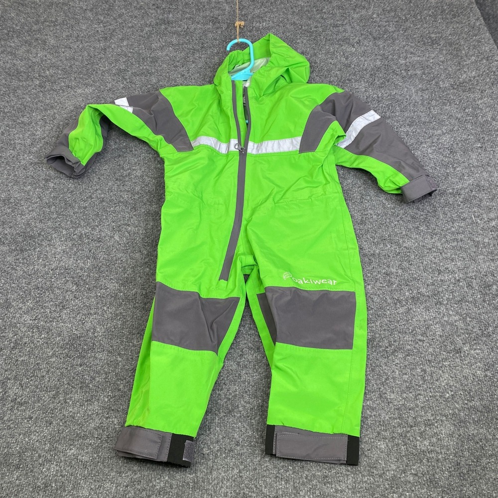 Oakiwear Kids Trail Rain Suit Lime Green Grey Waterproof One Piece Hooded 2T